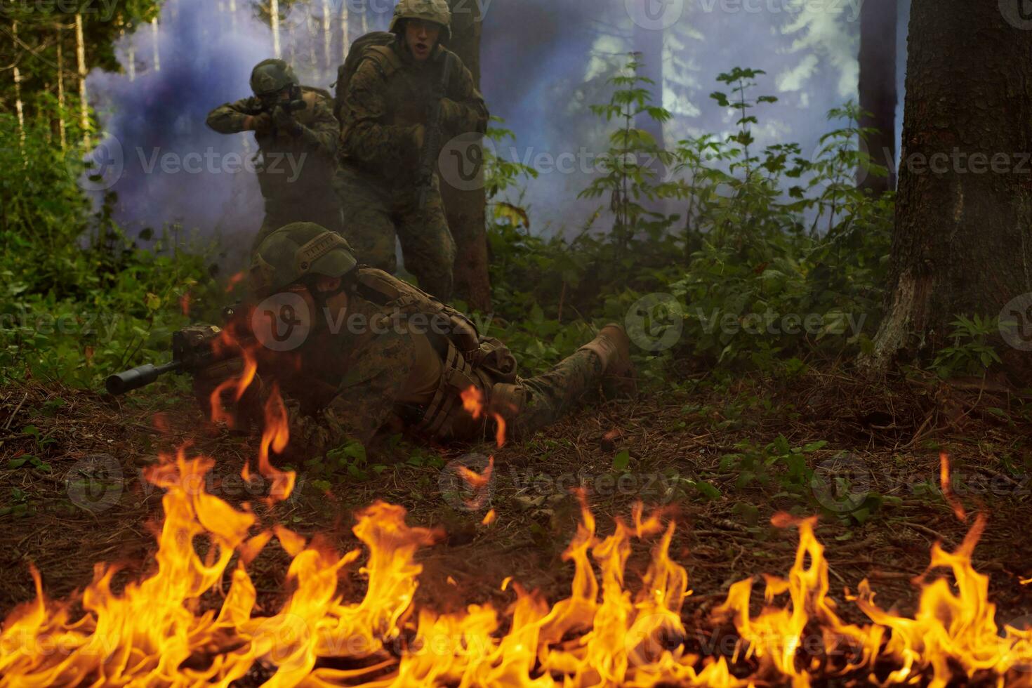 Modern warfare Soldiers  Squad  in battle photo