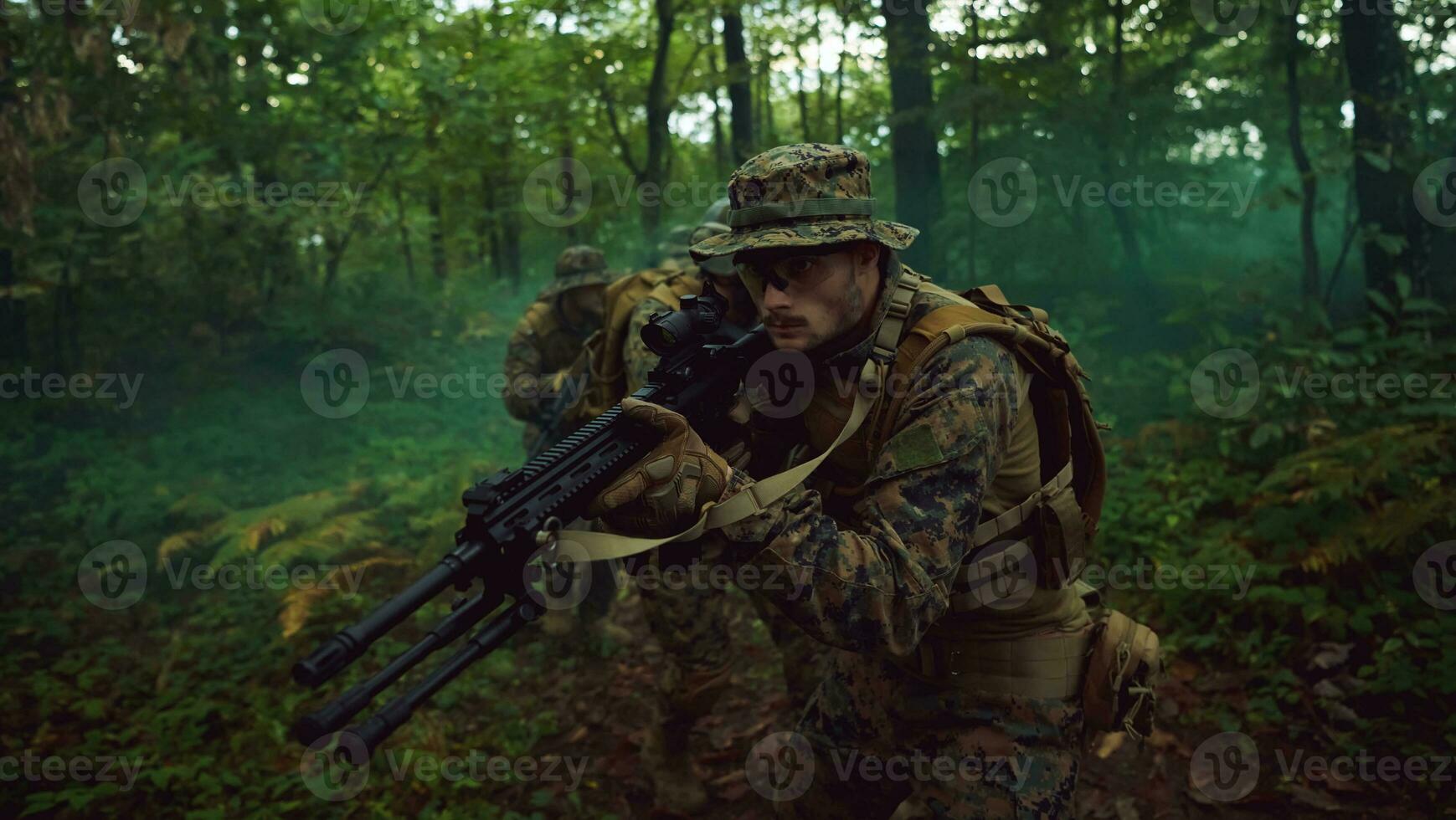 Modern warfare Soldiers  Squad  in battle photo