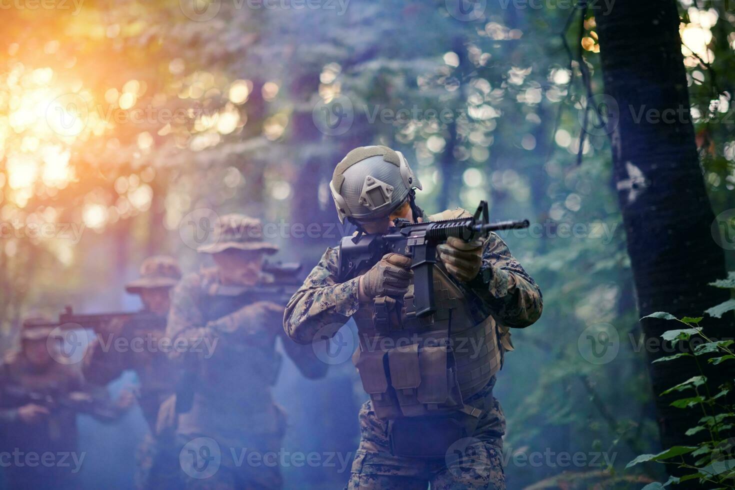 Modern warfare Soldiers  Squad  in battle photo