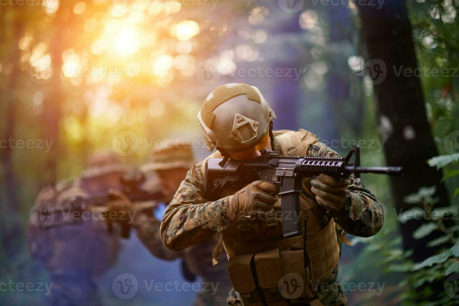 Modern warfare Soldiers  Squad  in battle photo