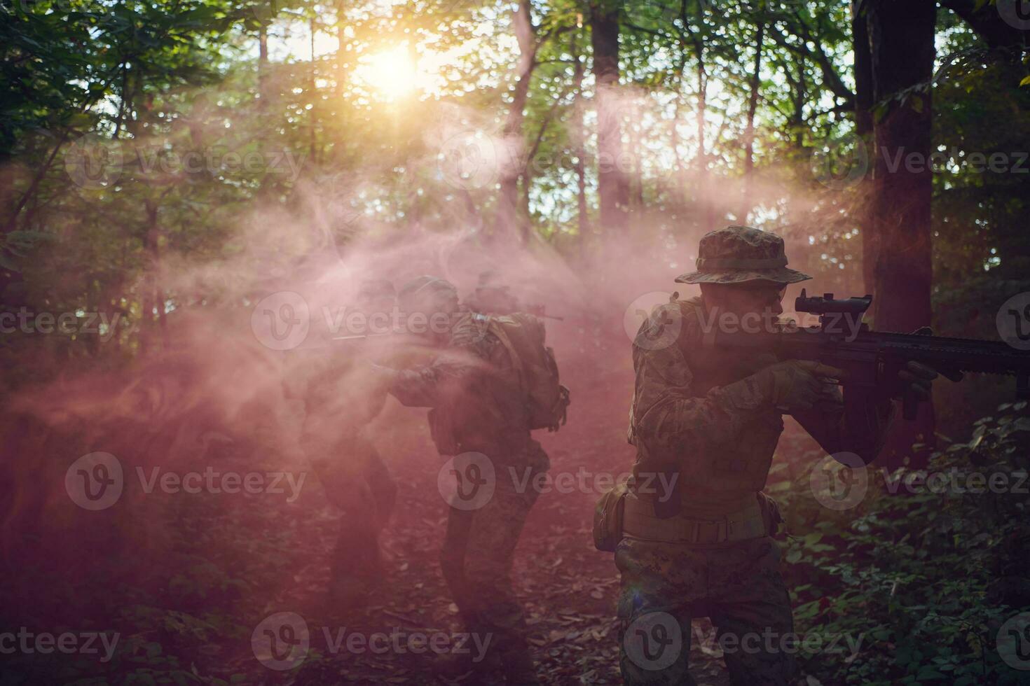 Modern warfare Soldiers  Squad  in battle photo