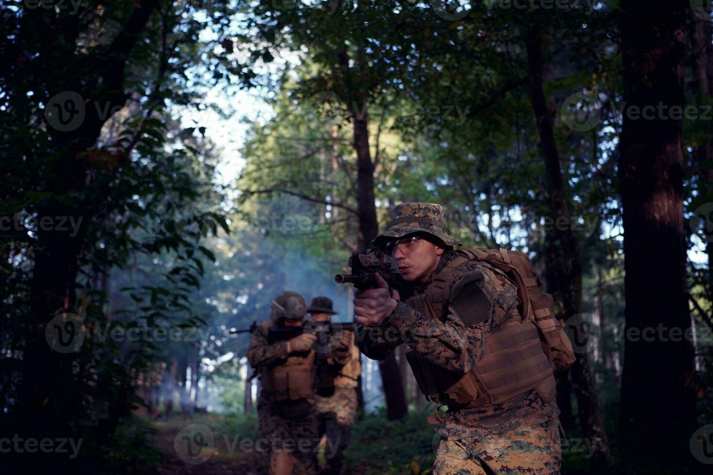 Modern warfare Soldiers  Squad  in battle photo