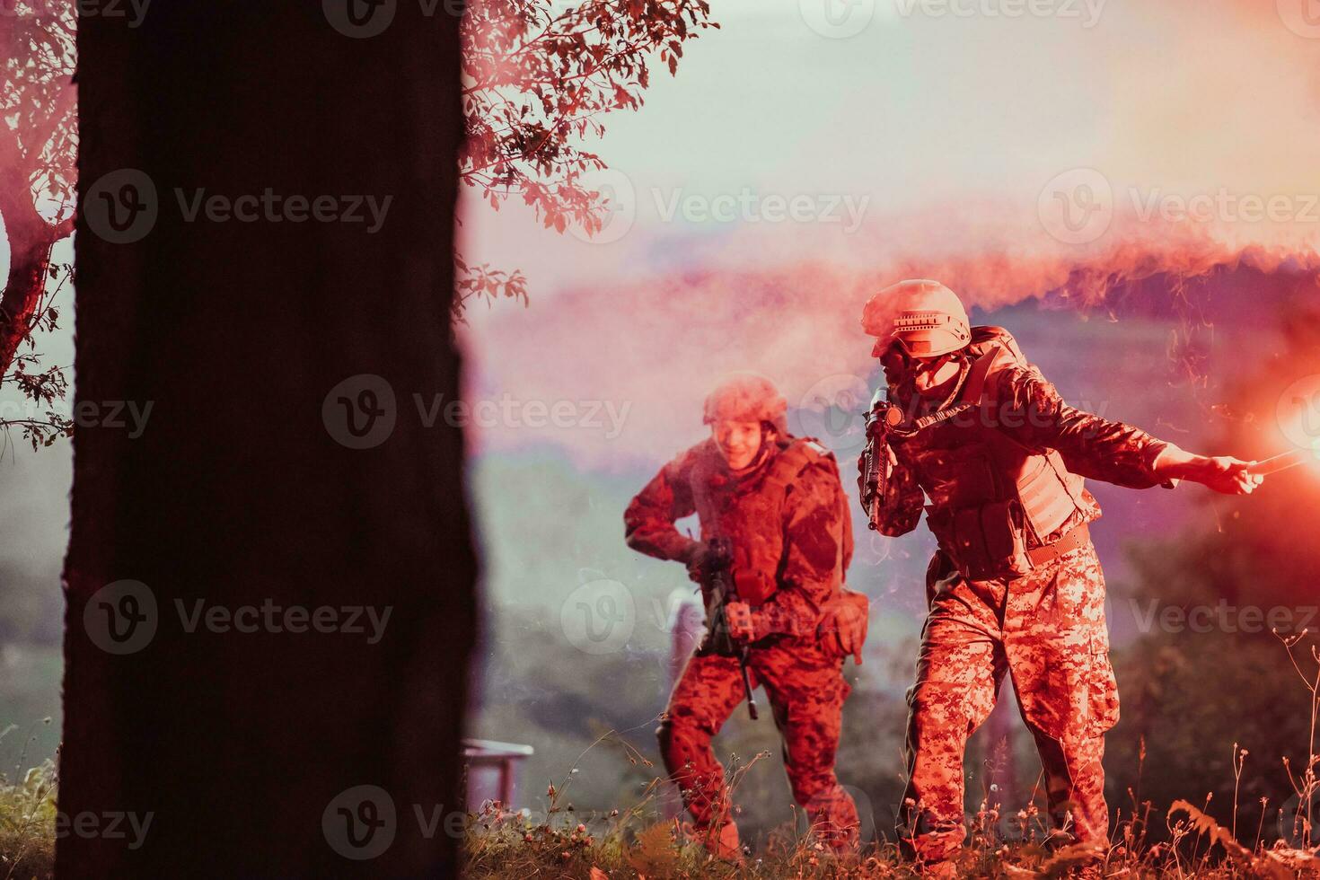 Soldiers team in action on night mission militery concept photo