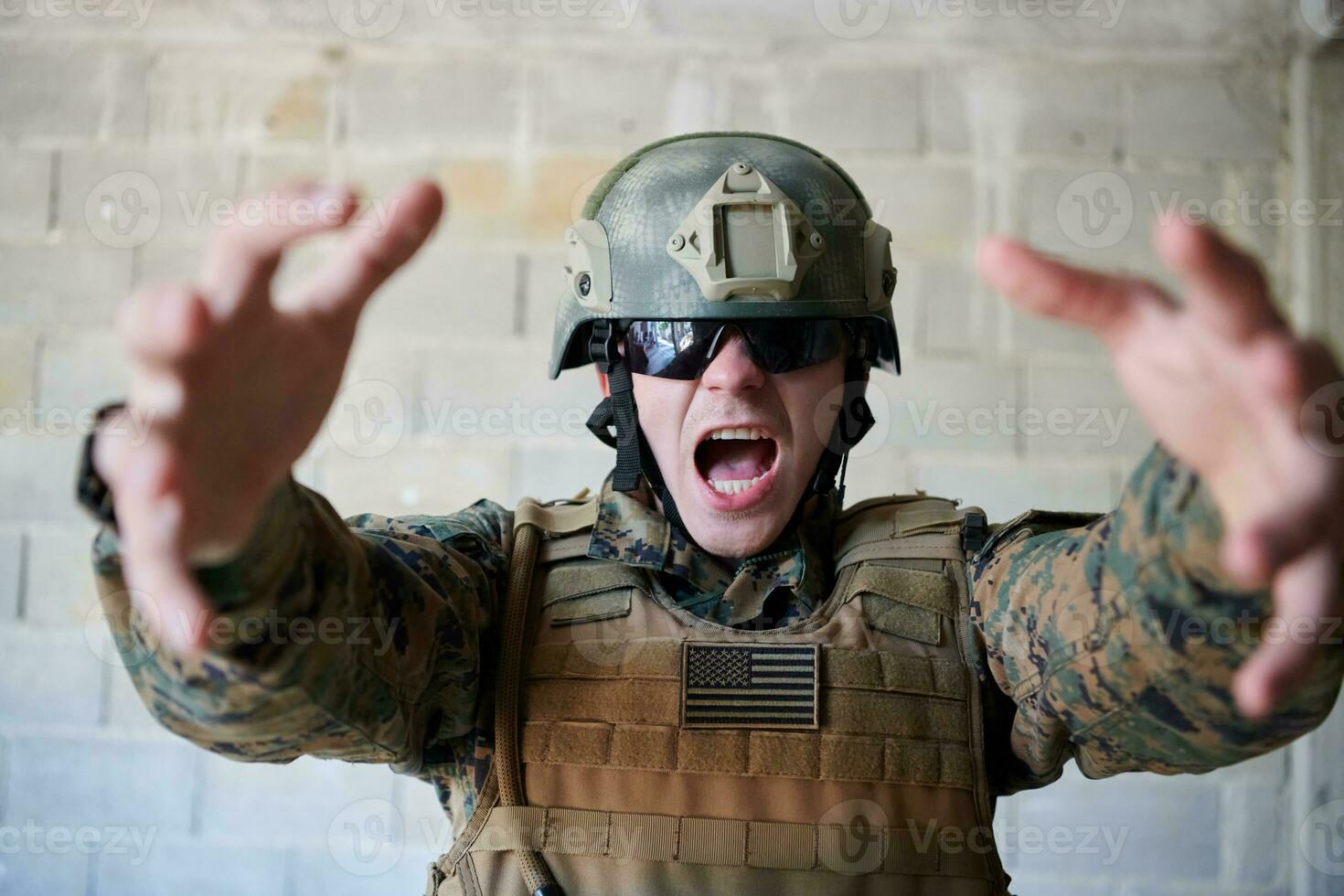 angry soldier pointing photo