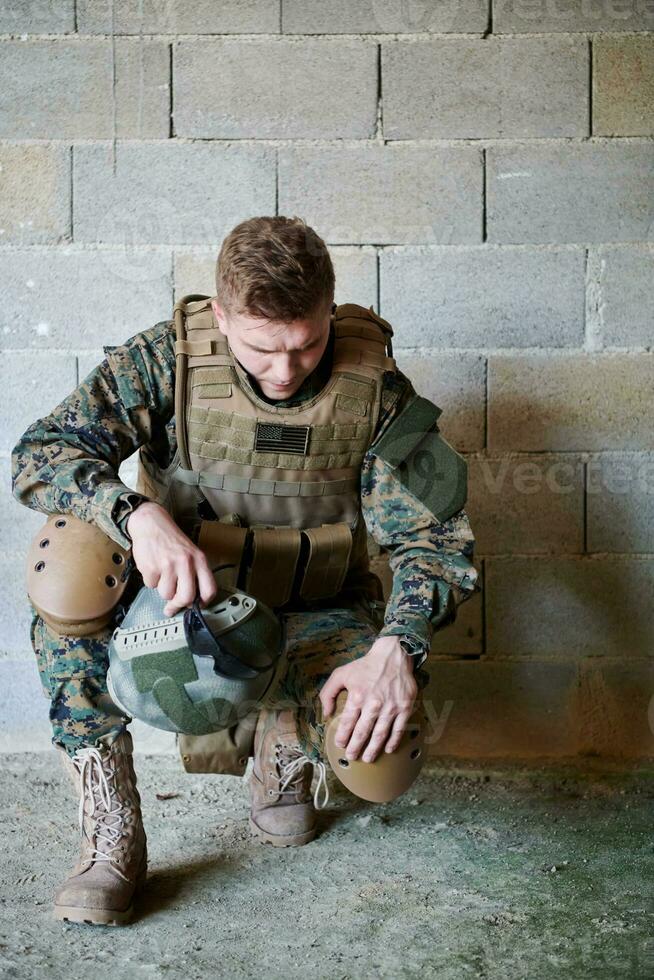 upset soldier has psychological problems photo