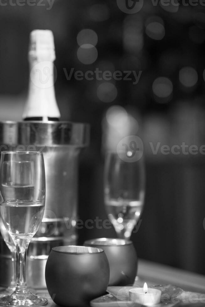champagne on a wooden table photo
