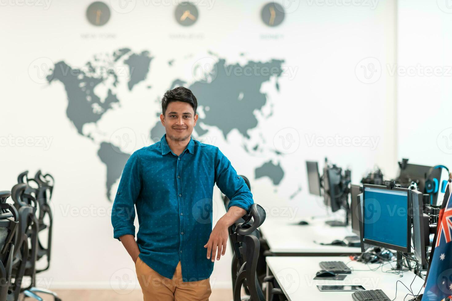 Portrait of casual business men leader standing confidence at Co-Working space.Small Business Startup Concept. Selective focus photo