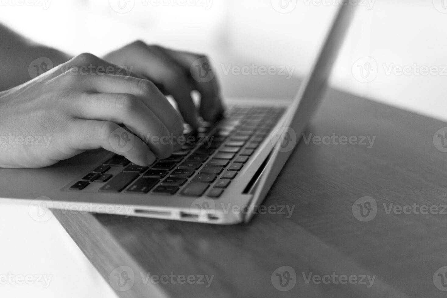 close up of male hands while working in modern office photo