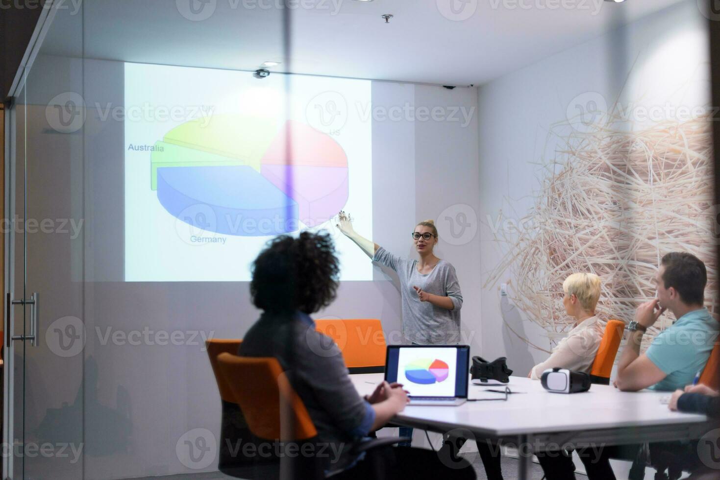 Startup Business Team At A Meeting at modern night office building photo