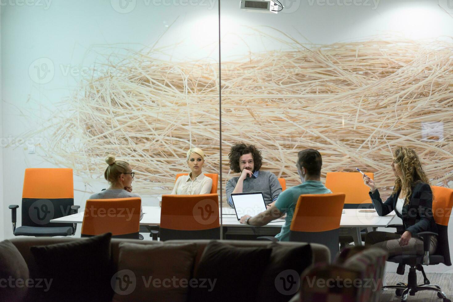 Startup Business Team At A Meeting at modern night office building photo