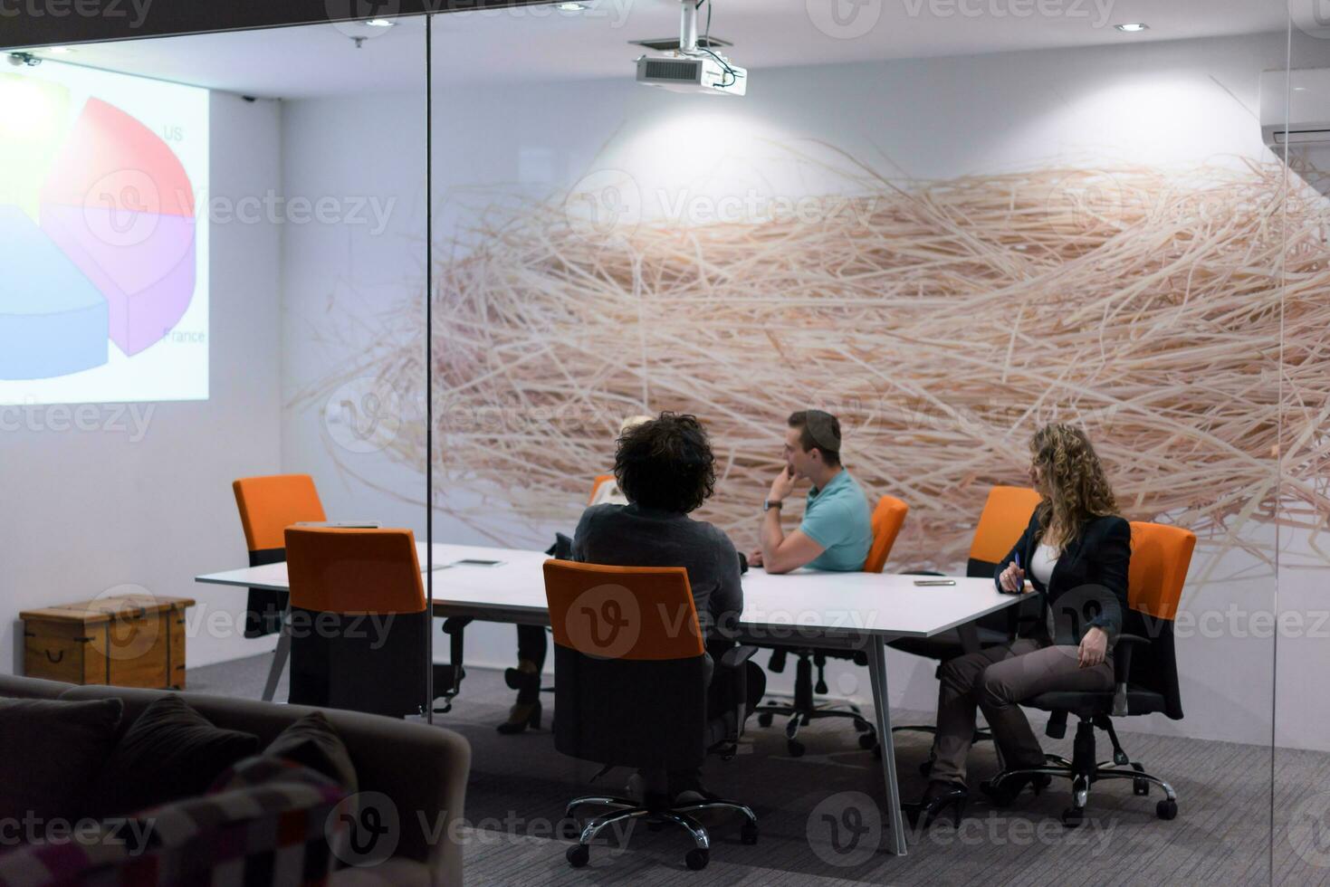 Startup Business Team At A Meeting at modern night office building photo