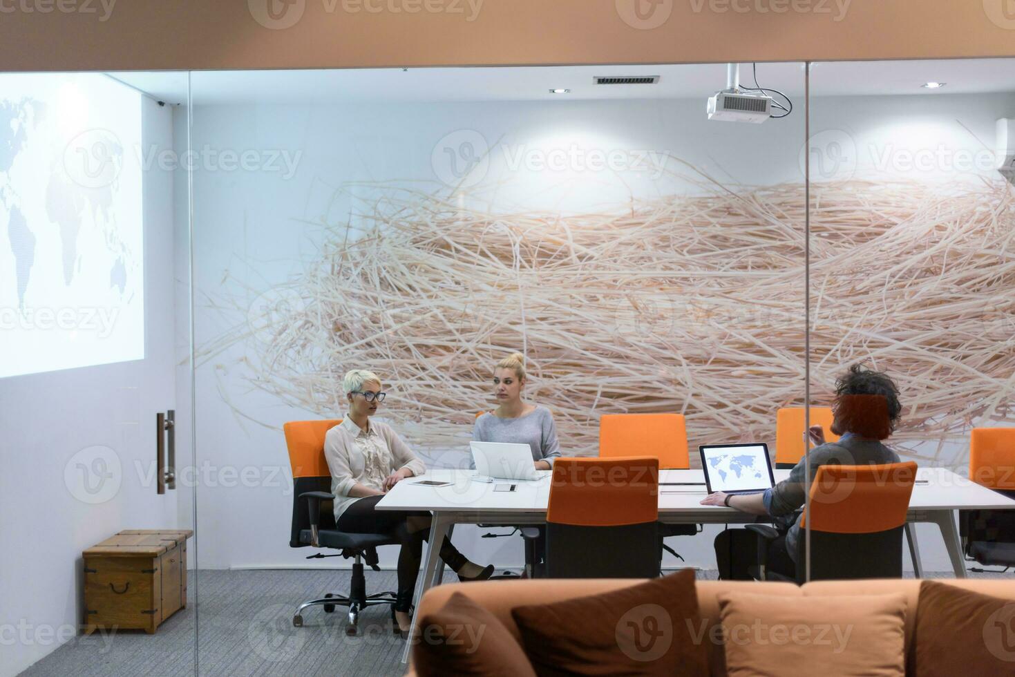 Startup Business Team At A Meeting at modern night office building photo