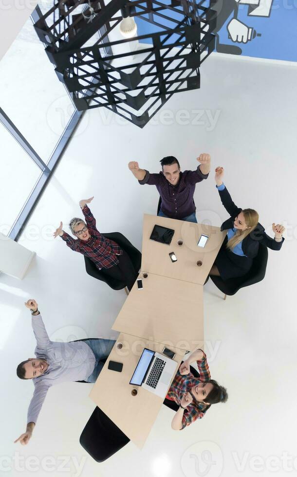 aerial view of business people group on meeting photo