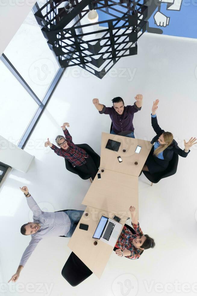 aerial view of business people group on meeting photo