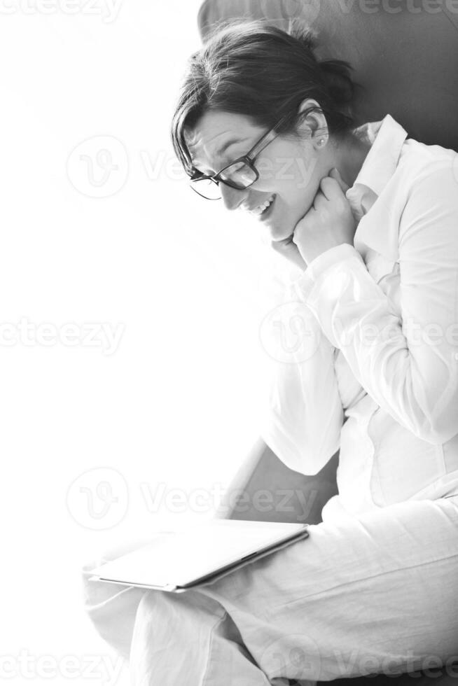 woman using tablet pc photo