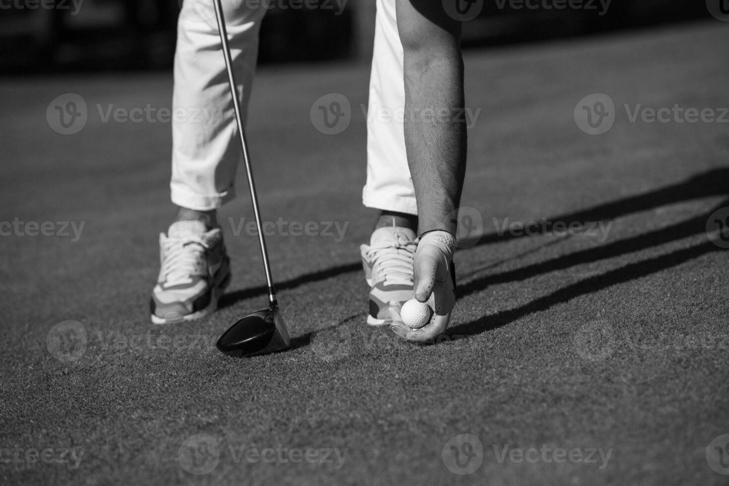 golf player placing ball on tee photo