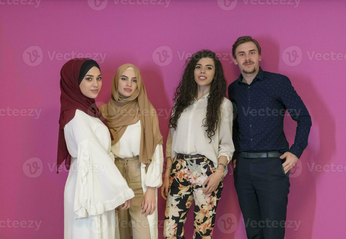 Portrait of happy young muslims representing Ramadan concept photo