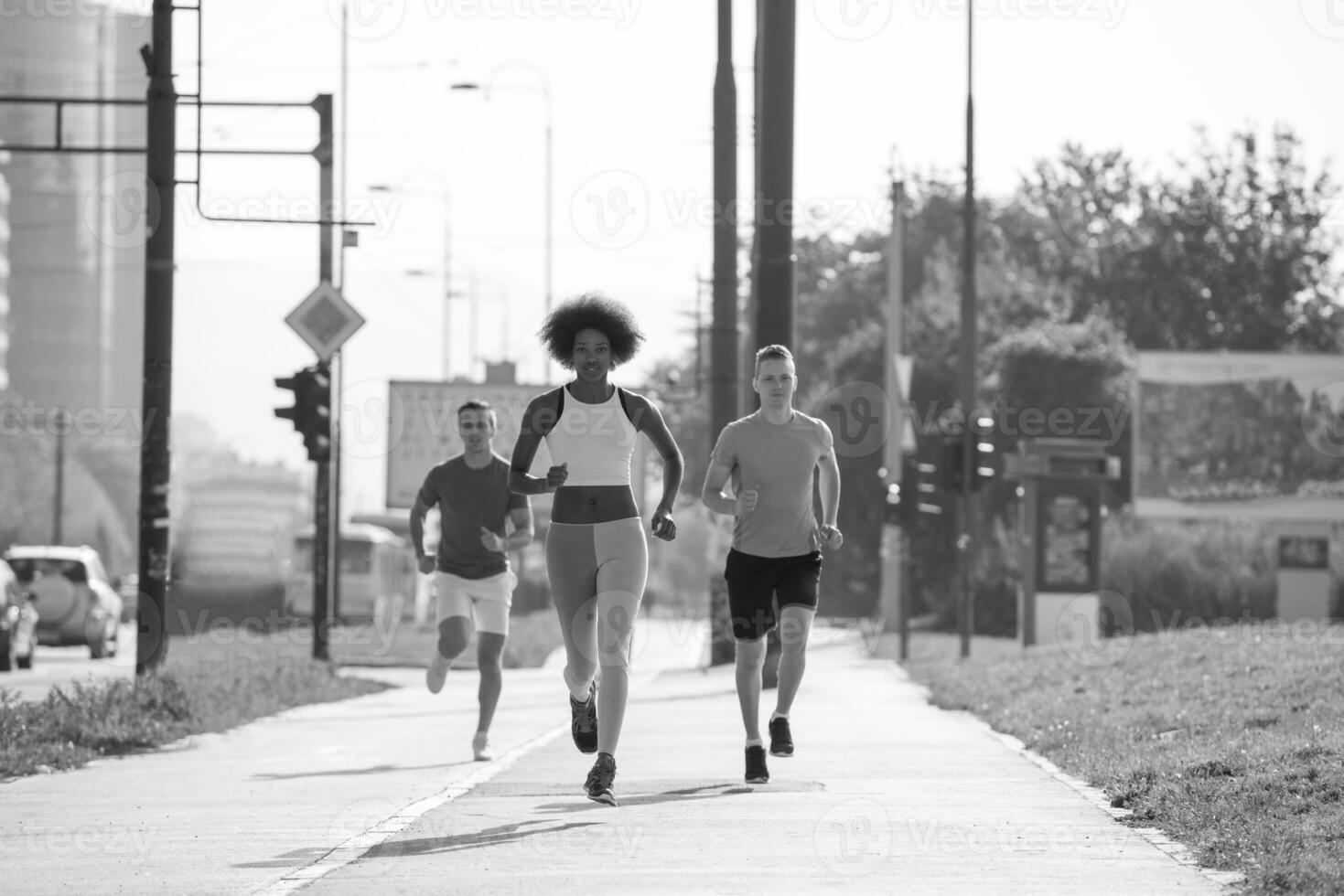 multiethnic group of people on the jogging photo