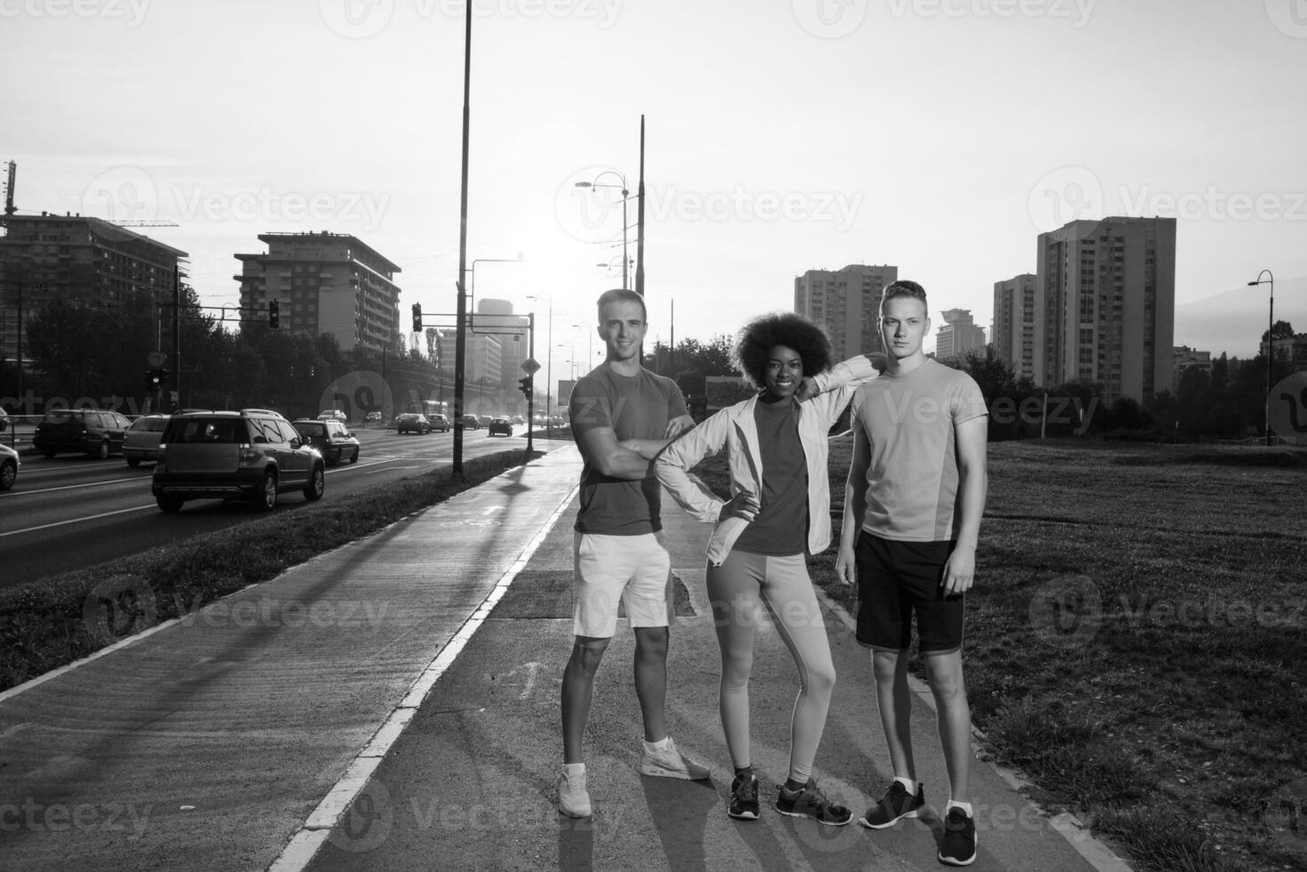 portrait multiethnic group of people on the jogging photo