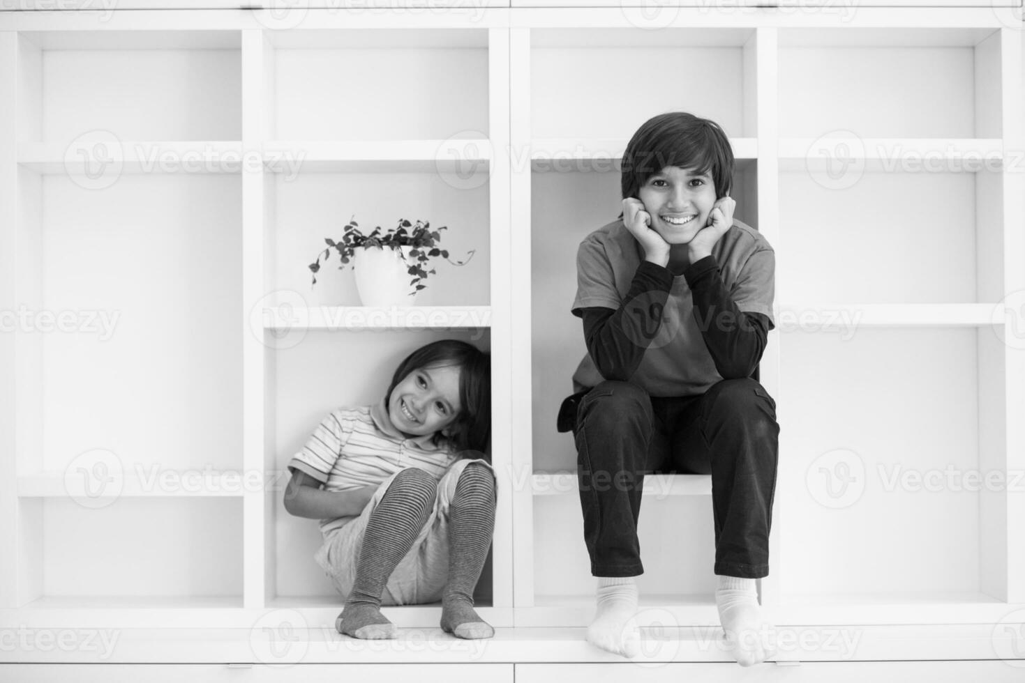 young boys posing on a shelf photo