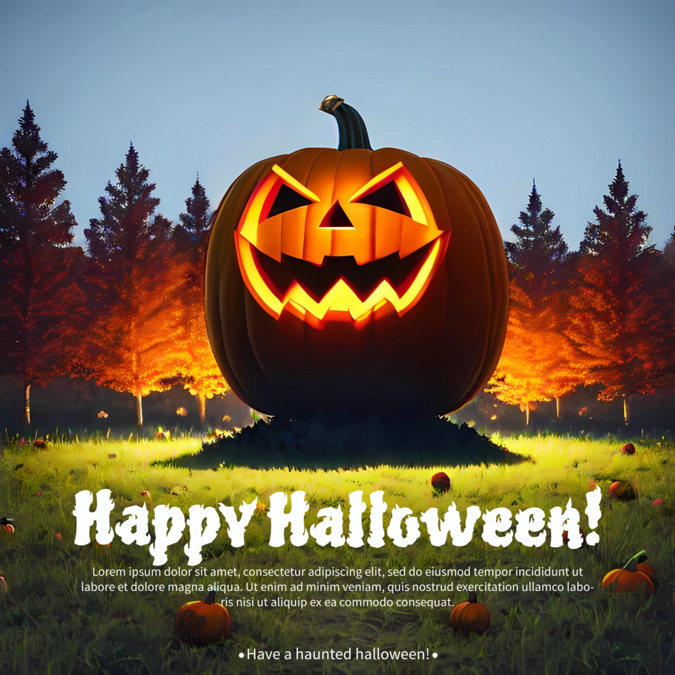 Happy Halloween Social Media Post Template With Scary Laughing Pumpkin Patch Night. Generative AI psd