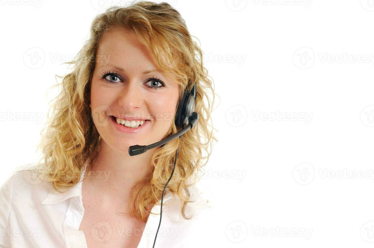 business blonde woman with headset photo