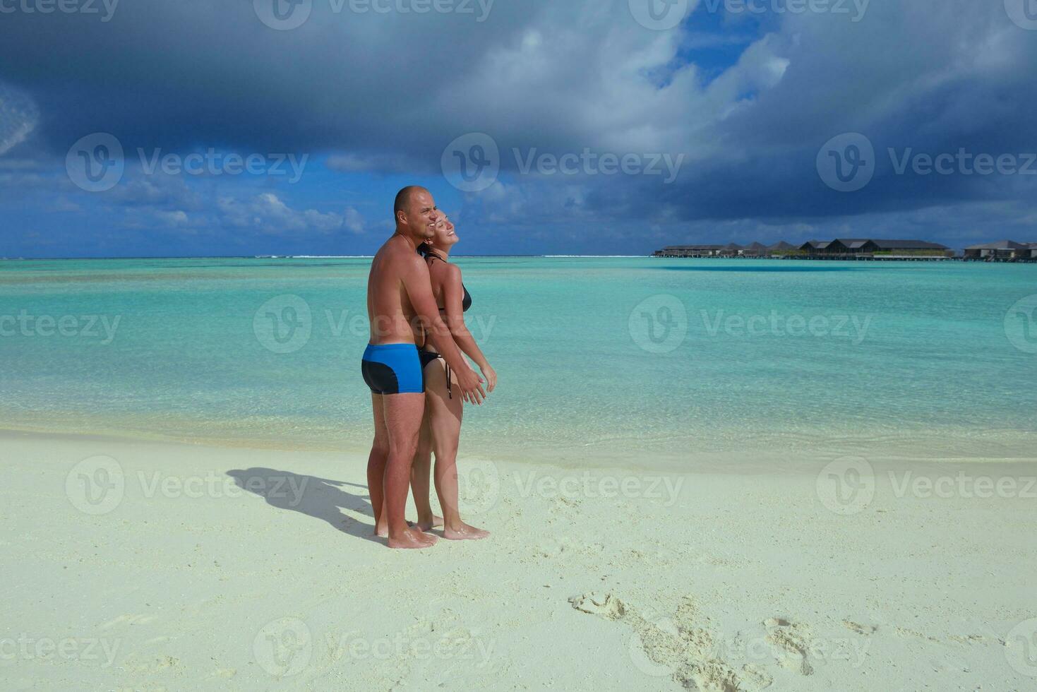 happy young couple have fun on summer photo