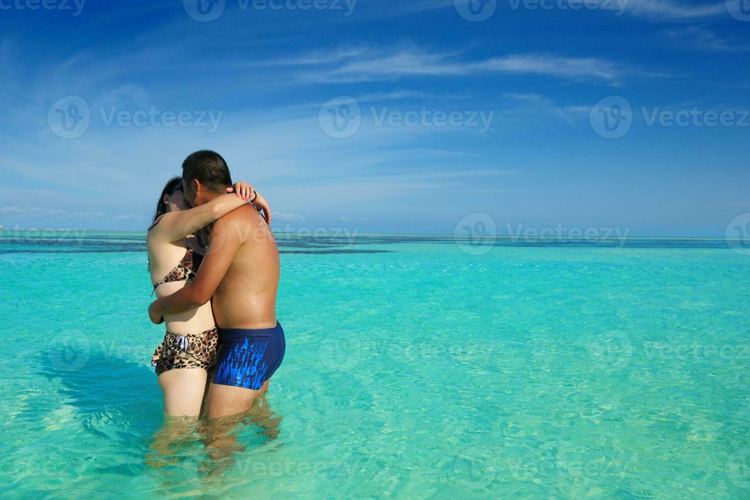 beautiful  woman resting on tropical  beach photo
