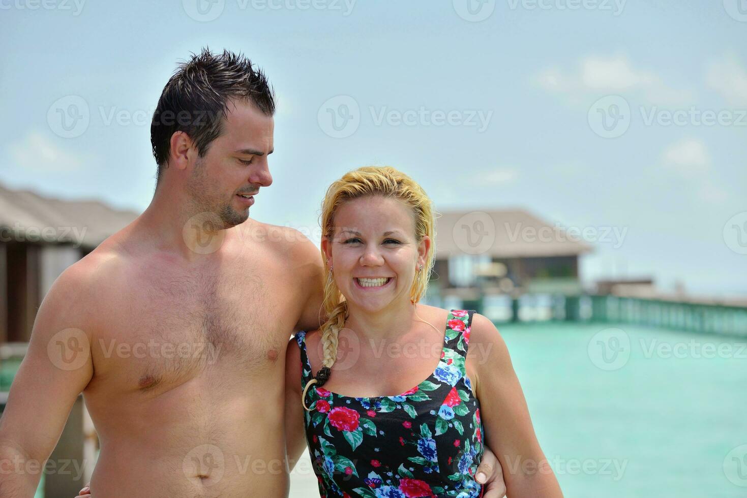 happy young  couple at summer vacation have fun and relax photo