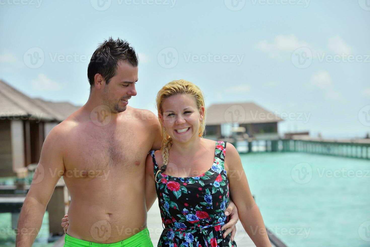 happy young  couple at summer vacation have fun and relax photo