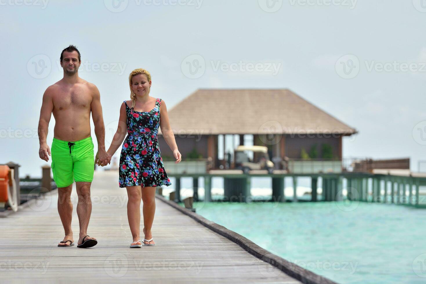 happy young  couple at summer vacation have fun and relax at beach photo