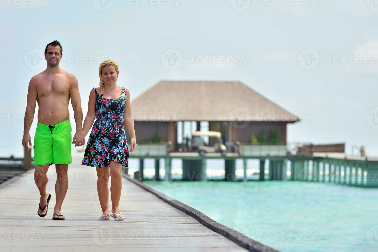 happy young  couple at summer vacation have fun and relax at beach photo