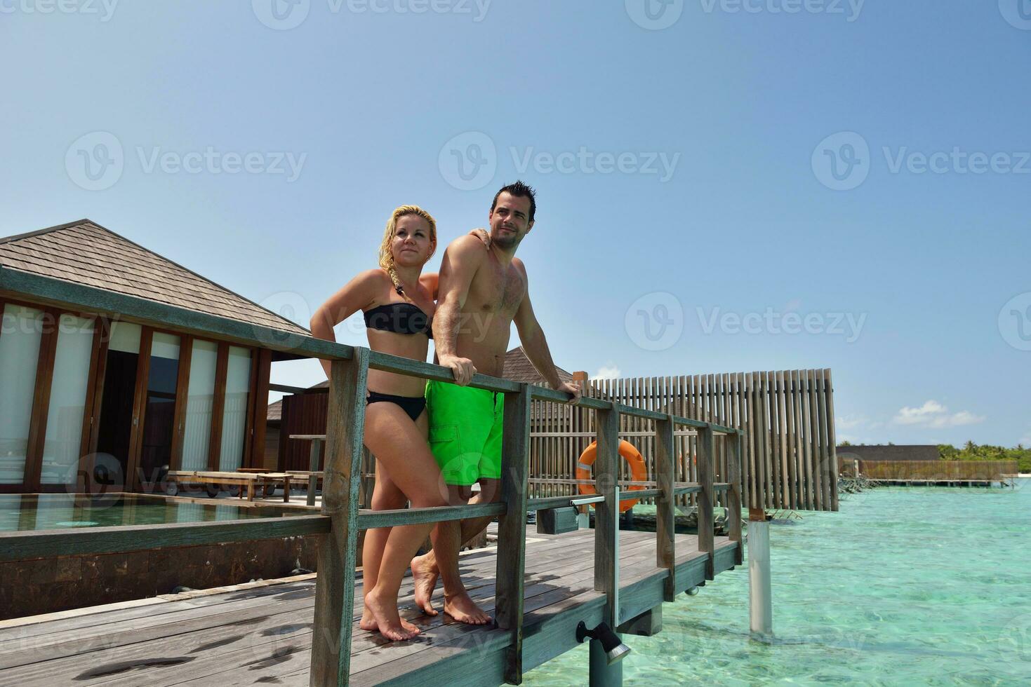 happy young  couple at summer vacation have fun and relax at beach photo