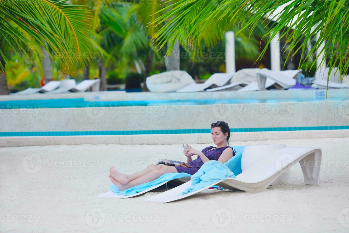 beautiful gril on beach have fun photo