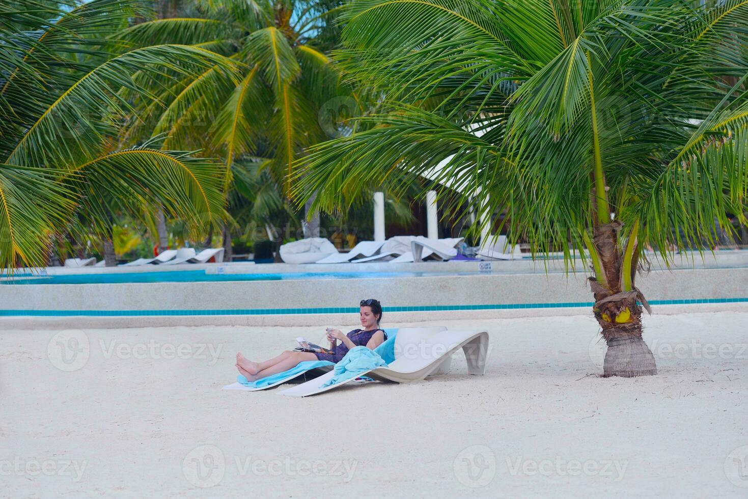 beautiful gril on beach have fun photo