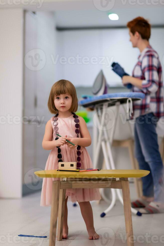 mother and daughter spending time together at home photo