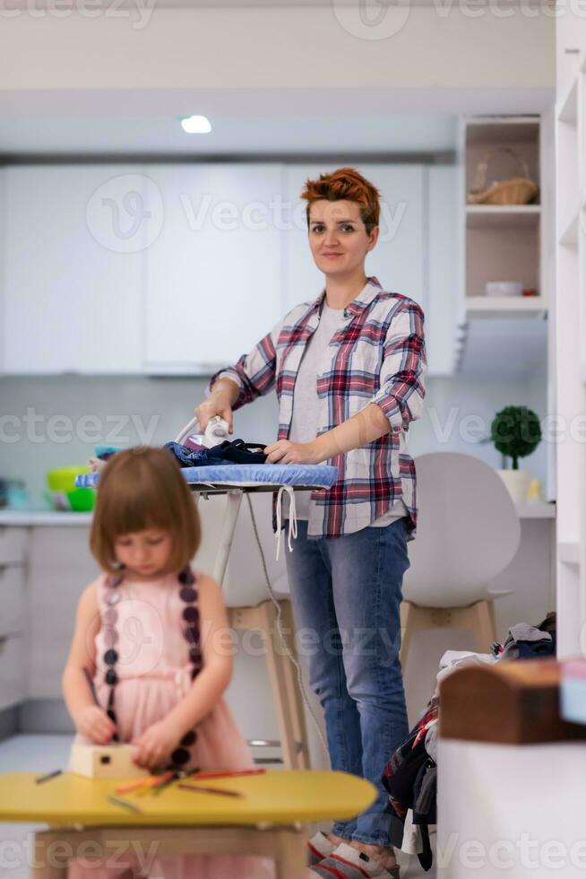 mother and daughter spending time together at home photo