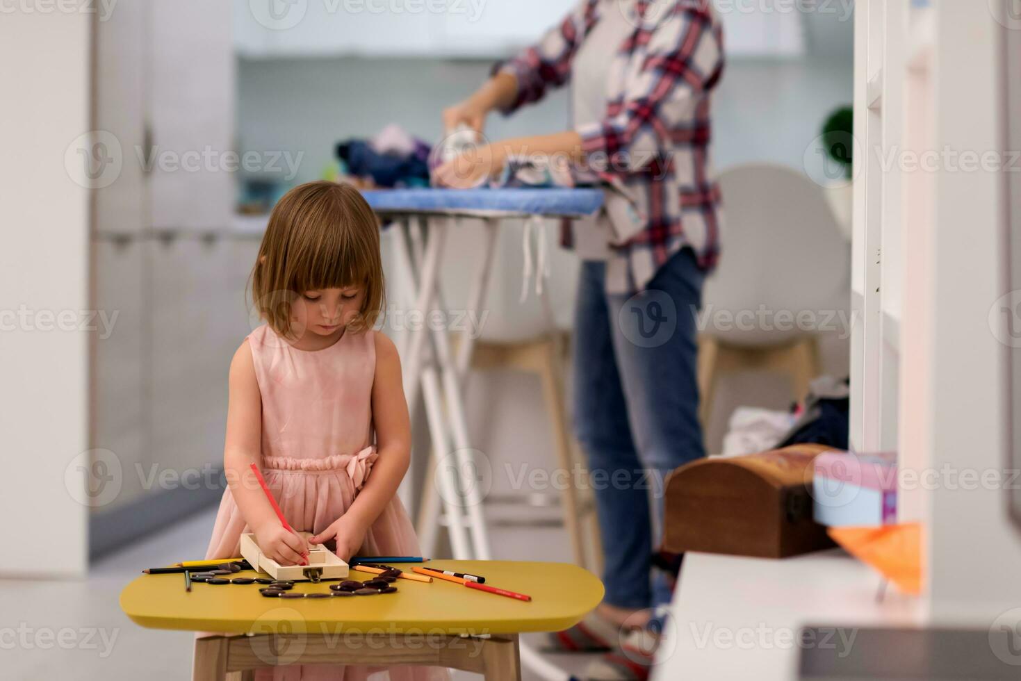 mother and daughter spending time together at home photo