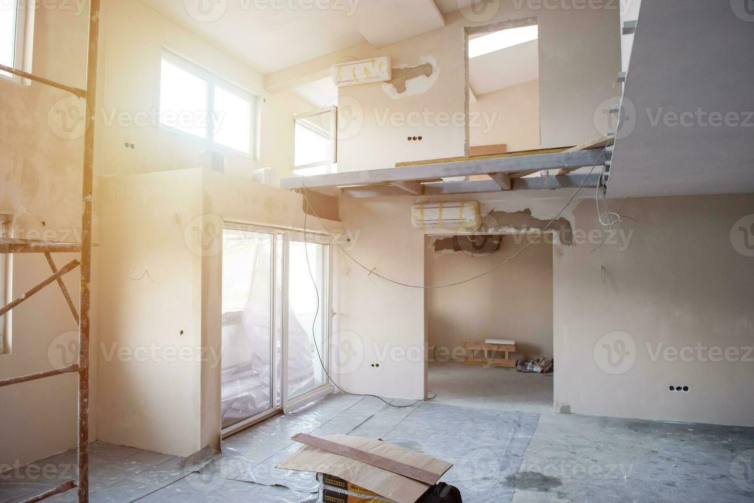 interior of construction site with scaffolding photo