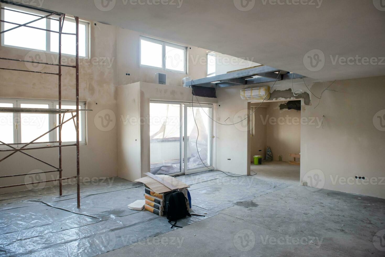 interior of construction site with scaffolding photo