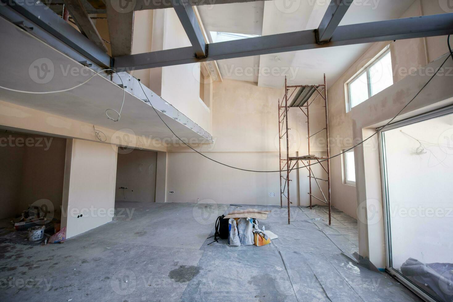 interior of construction site with scaffolding photo