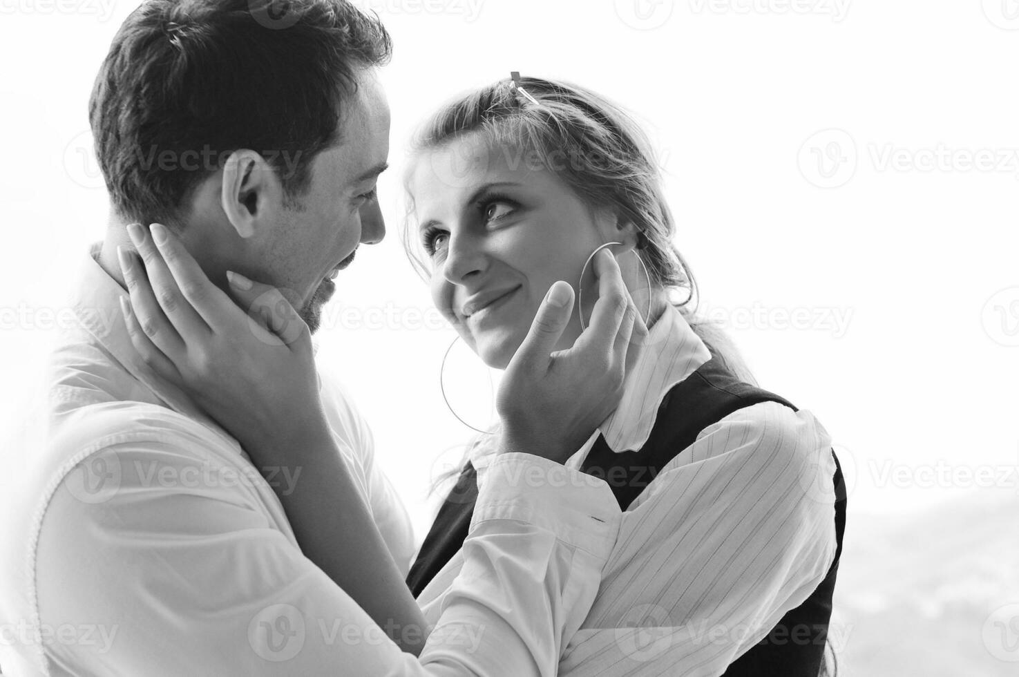 romantic happpy couple on balcony photo