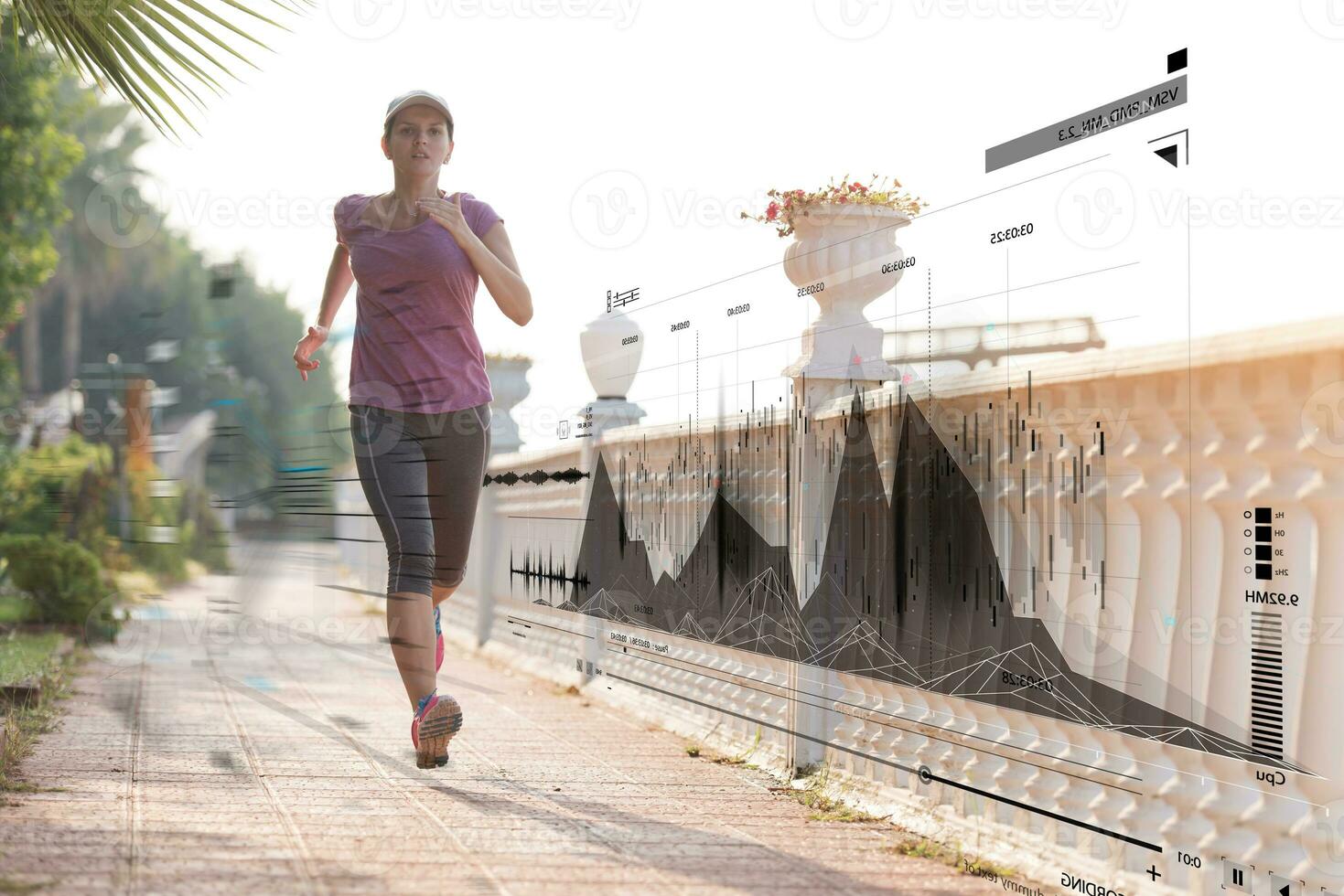 Fitness woman training and jogging in summer park photo