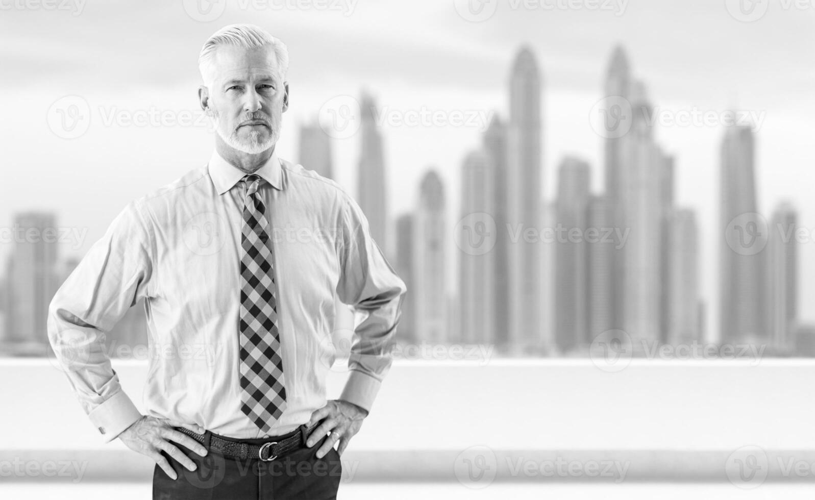 Senior businessman in front of the big city photo