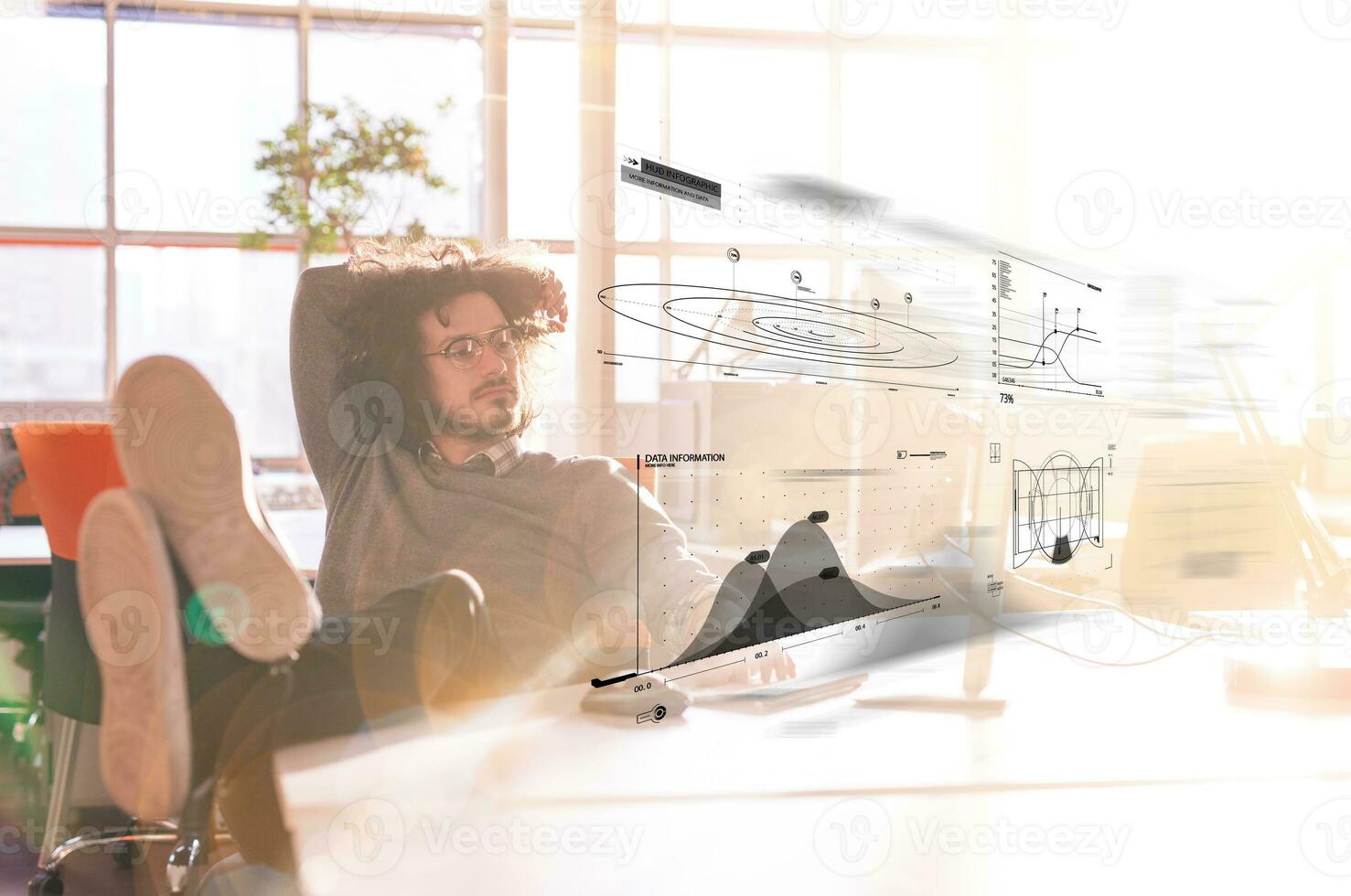 businessman sitting with legs on desk photo