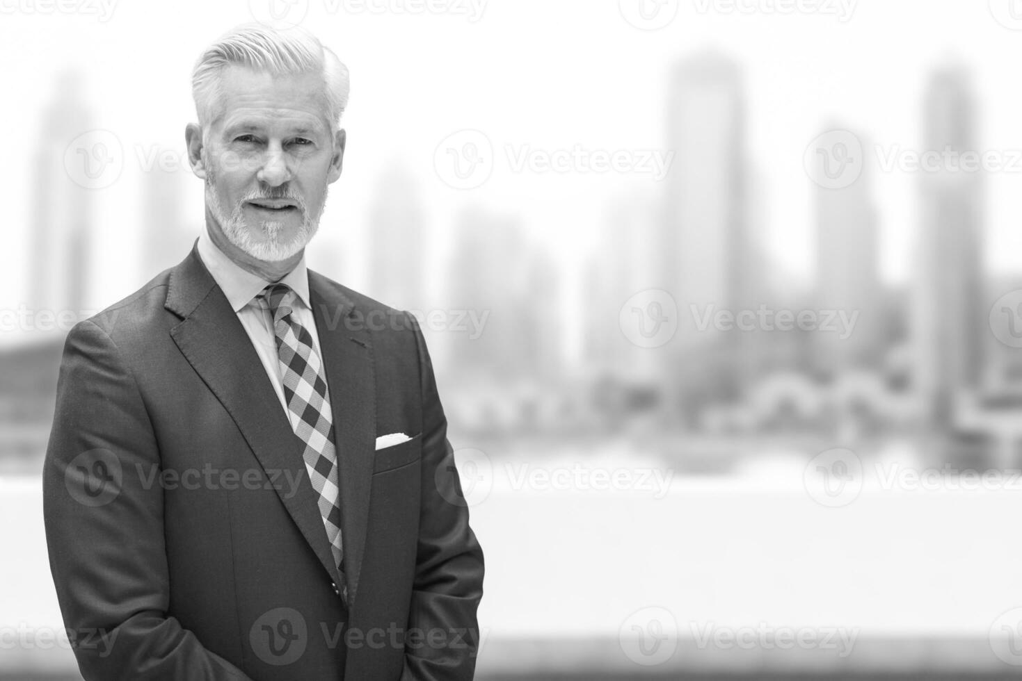 Senior businessman in front of the big city photo