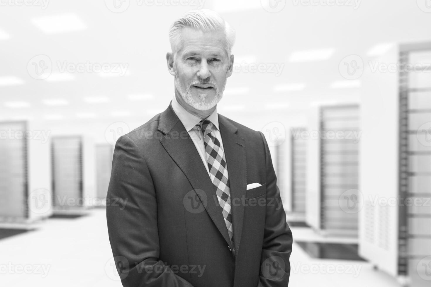 Senior businessman in server room photo