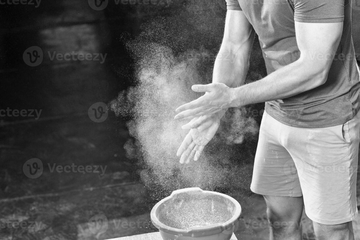 Gym Chalk Magnesium Carbonate hands clapping man photo