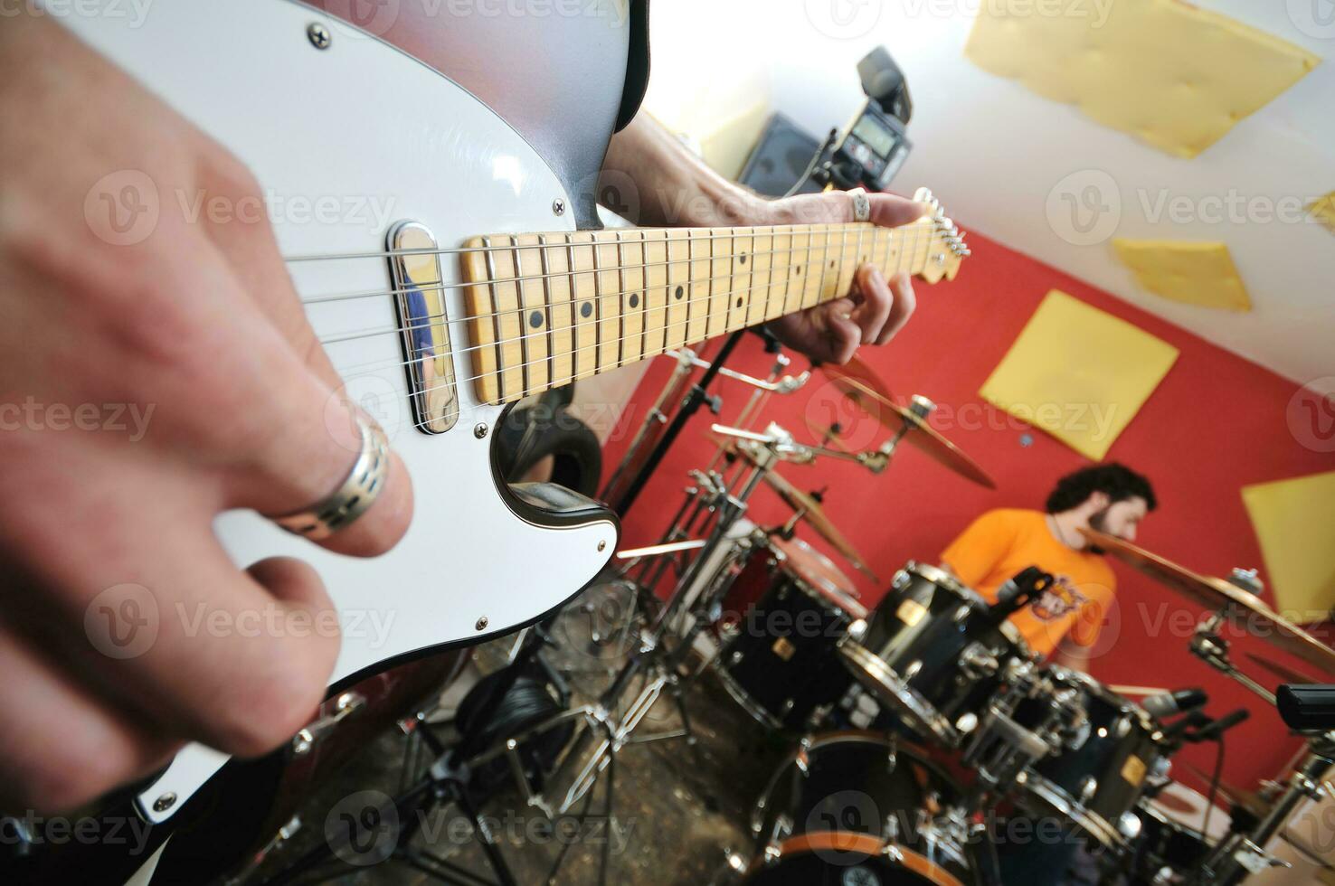 music band have training in garage photo