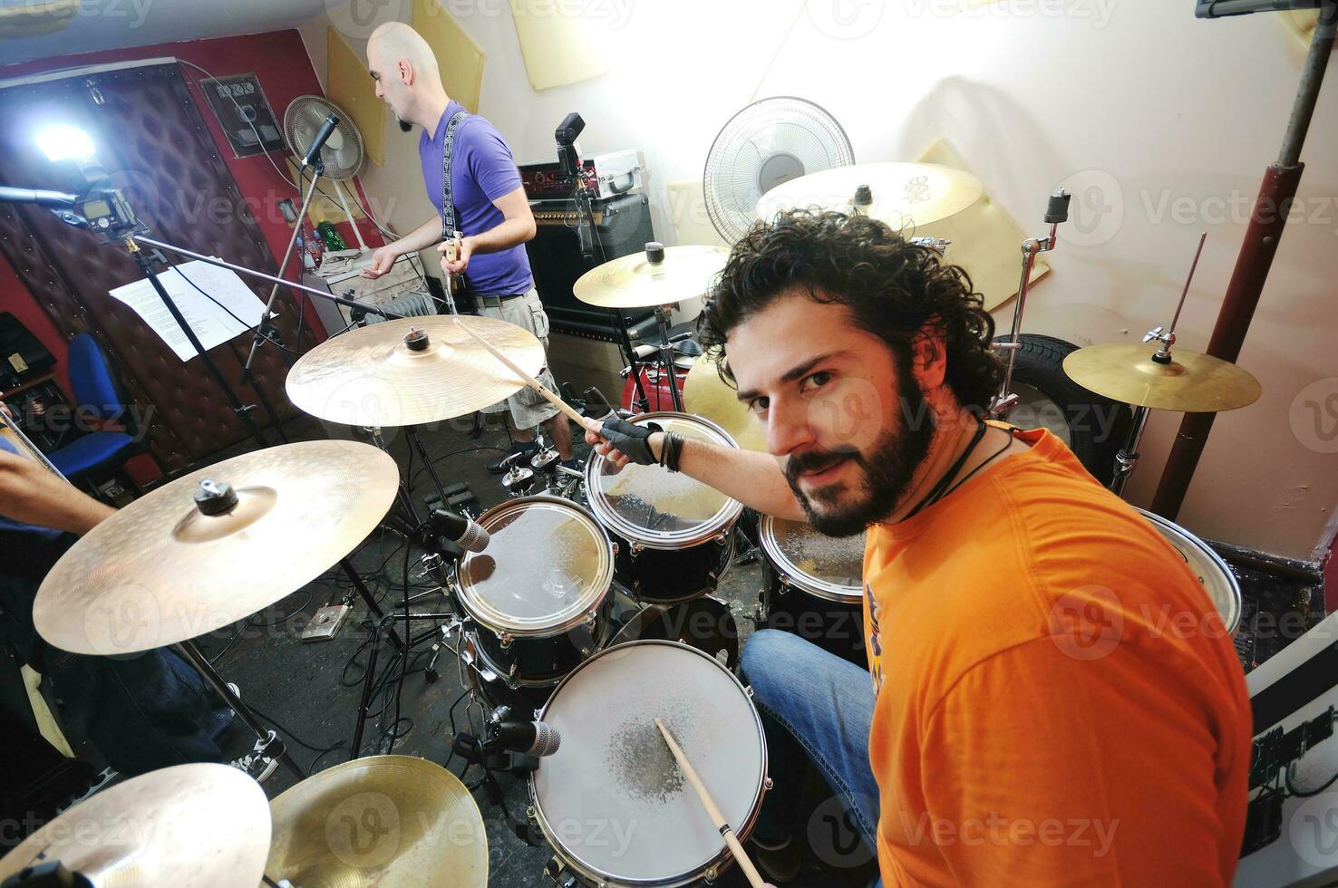 music band have training in garage photo